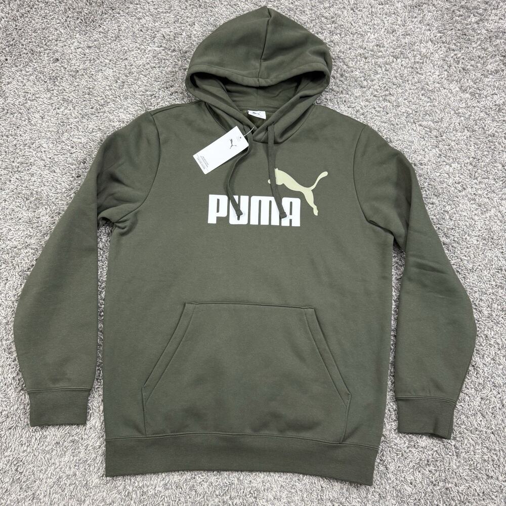 Puma Mens Hoodie Sweatshirt Jumper Green Logo Pullover Casual Activewear Size S